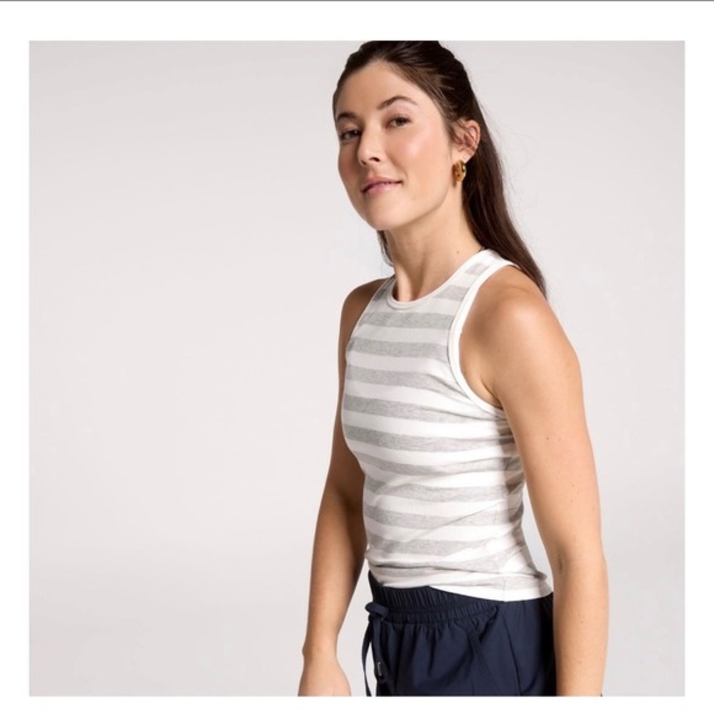 New Calia Everyday Rib Tank Light Heather Grey Stripes Athletic Workout XS & S